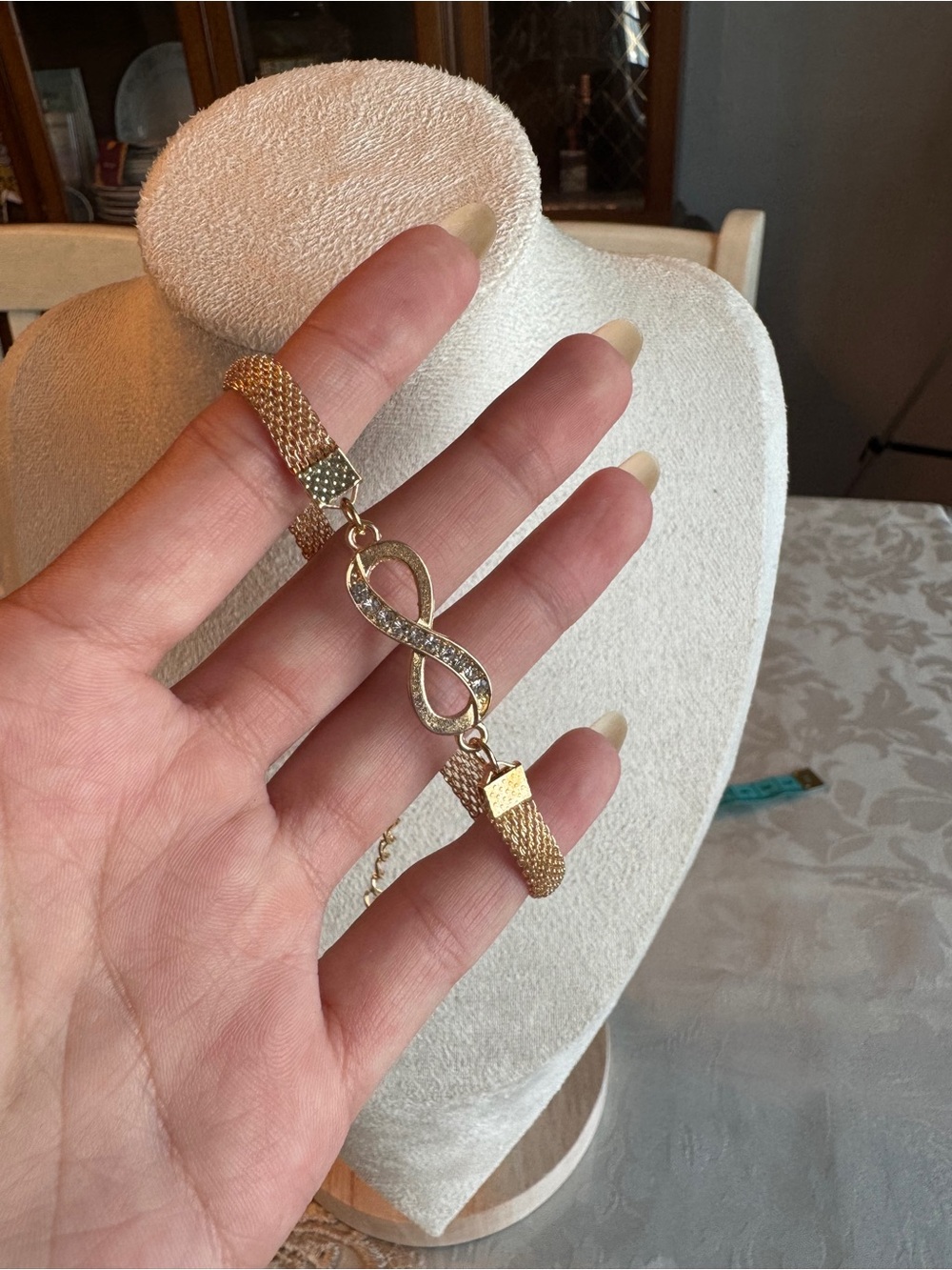 Gold Infinity Mesh Bracelet with Crystal Accents